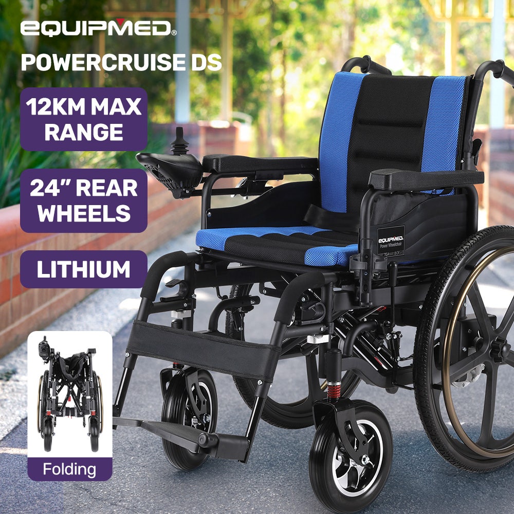 EQUIPMED Electric Wheelchair Folding, Long Range, Airline Approved, Lithium Battery, 24