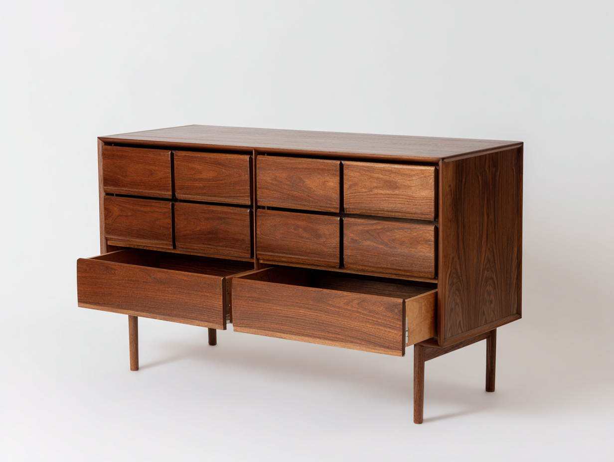 Kommode mit Schubladen Holz 150x45x85 cm - Braun - geeignet für Schlafzimmer - Mid Century Design