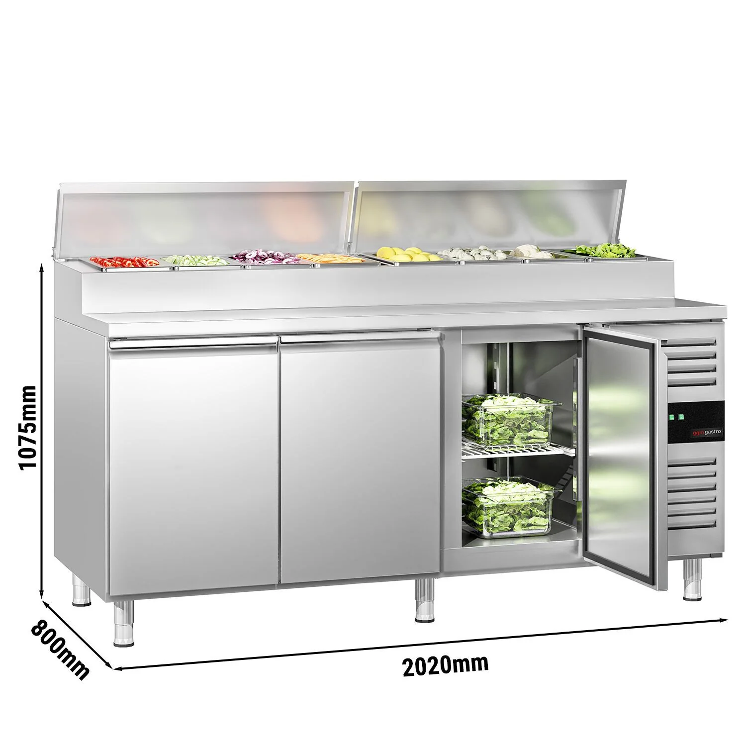 Saladette PREMIUM - 2020x800 mm - 3 dører - med lokk - for 10x GN 1/3 beholdere