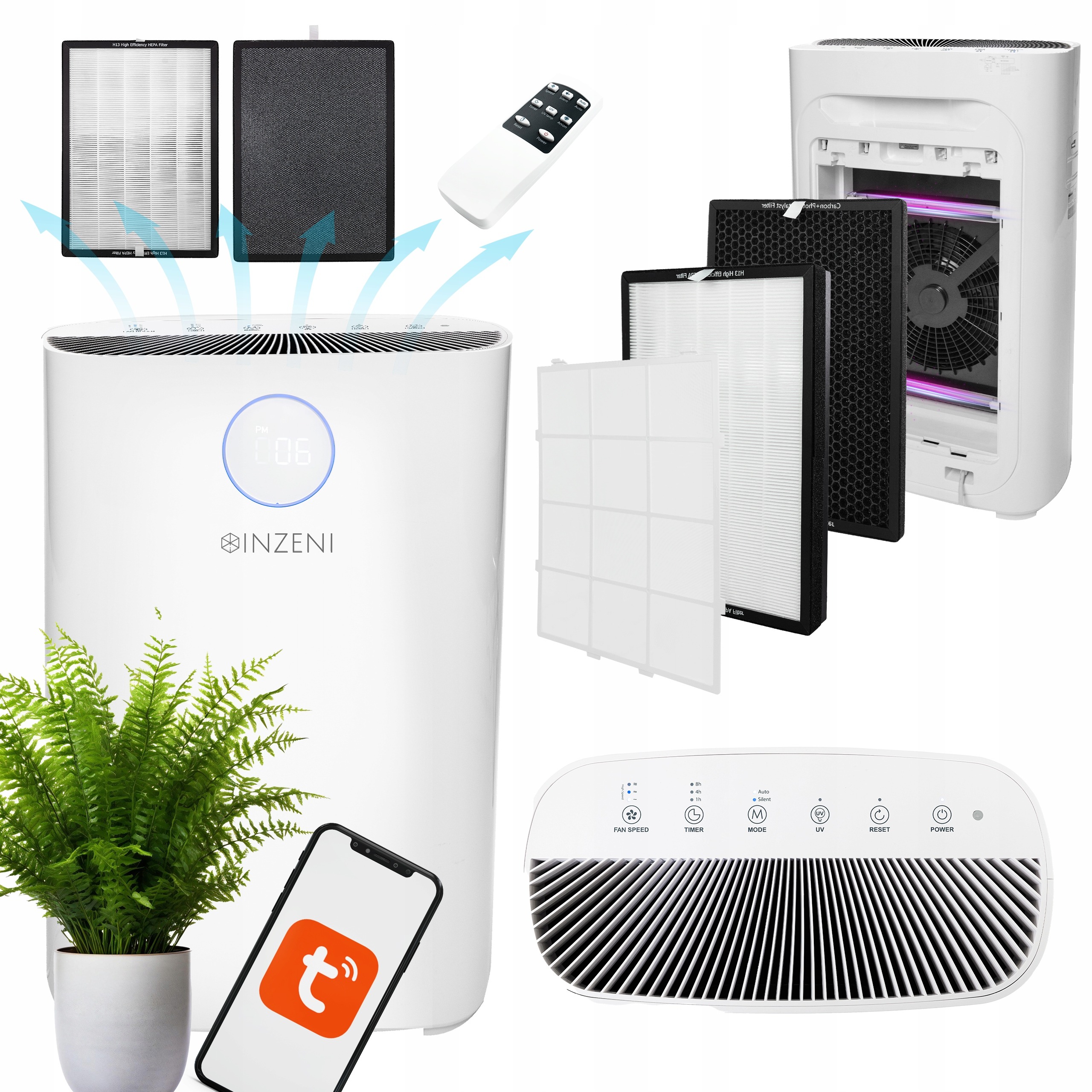 Oczyszczacz powietrza INZENI AP6006 480m3 jonizacja, lampa UV, WiFi MOCNY!