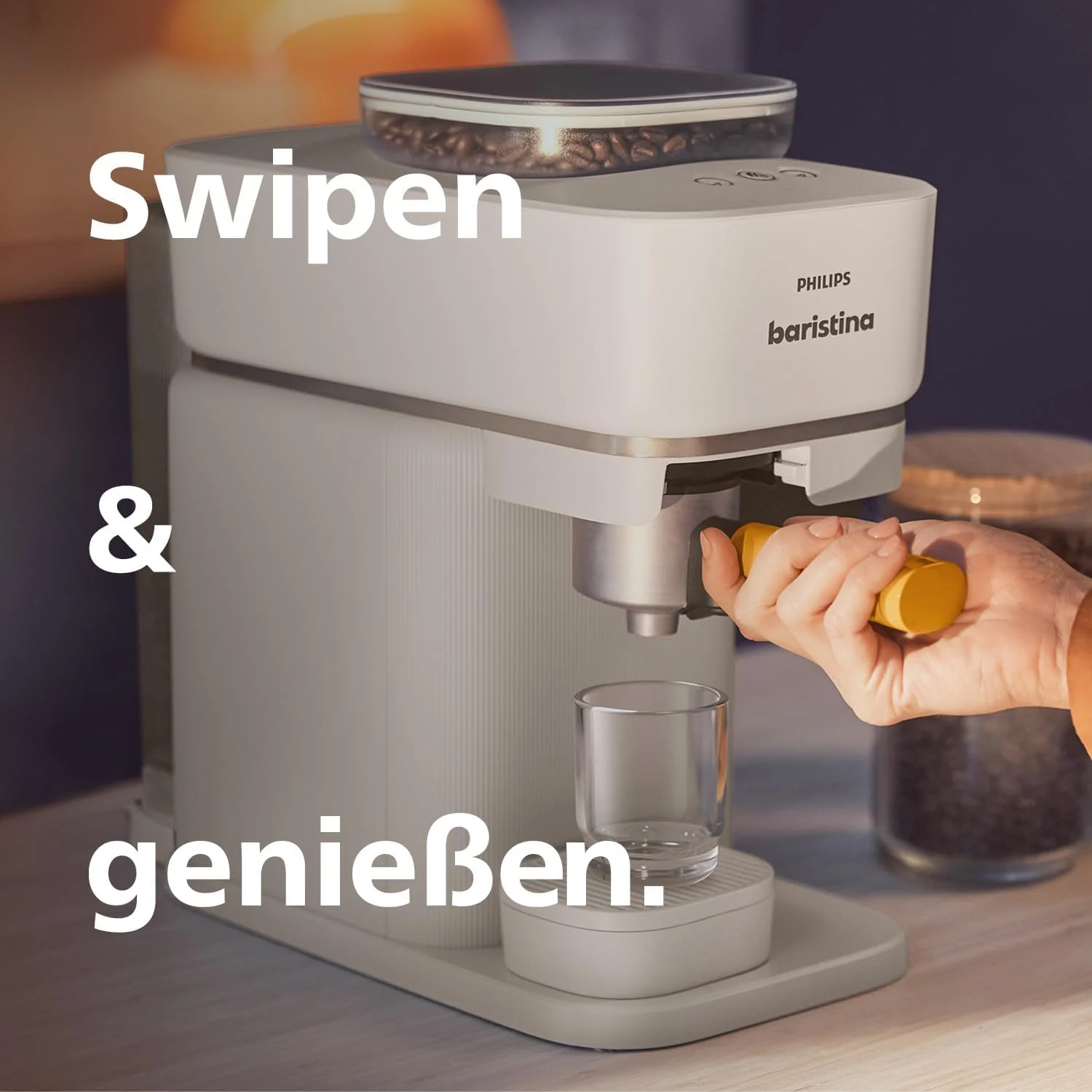 Philips Baristina Espressomaschine - Real Espresso- made simple. Kompakte Kaffeemaschine- Naturwei? mit wei?em Siebtr?ger- 16-bar-Pumpendruck- automatisches Mahlwerk- Cafe Crema (BAR300/00)