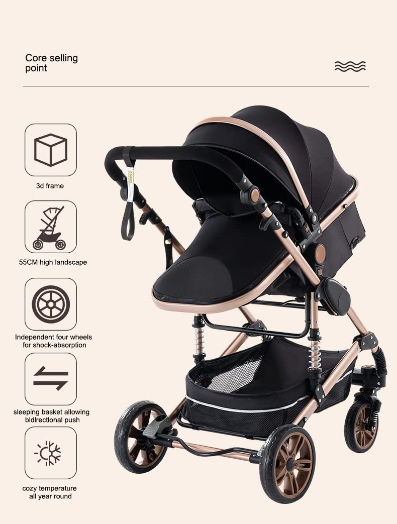 YAZOCO kinderwagen 3 in 1, Zusammenklappbar kinderwagen mit Wickeltasche,Komplettset Becherhalter,Moskitonetz, Fußabdeckung,Sitzzubehör (4 Rosa)