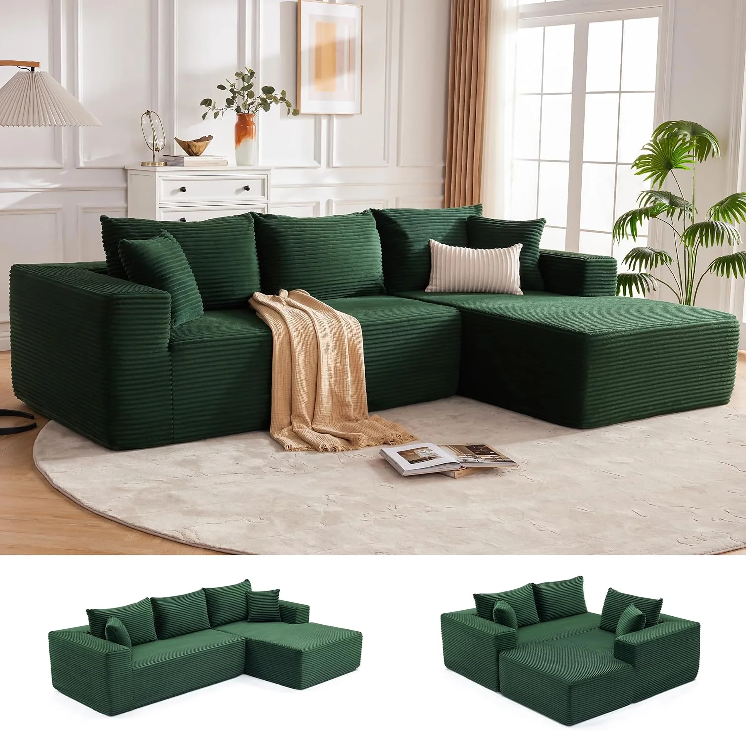 110 Cloud Sectional Couch. Boneless Sofa for Living Room Modular Sectional Sofa with Deep Seat