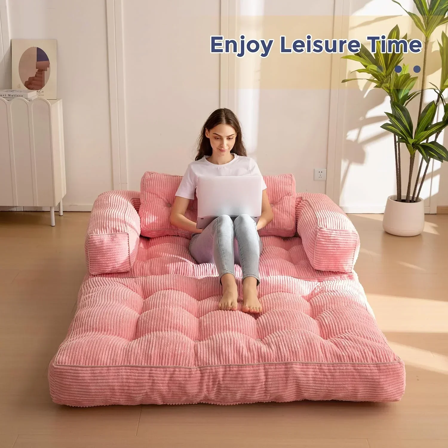 Folding Sofa Bed L-Shaped Convertible Sofa Bed with Armrests and Pillows