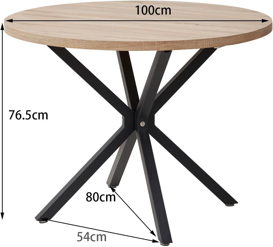 Essgruppe Set Tisch und Stühle, 100cm Runder Esstisch und 4 Leinen-Esszimmerstühle, 4 Stühle & Tisch für Küche, Esszimmer und Wohnzimmer (Khaki-LX, 100 * 100 * 76.5cm (Helle Holzfarbe))