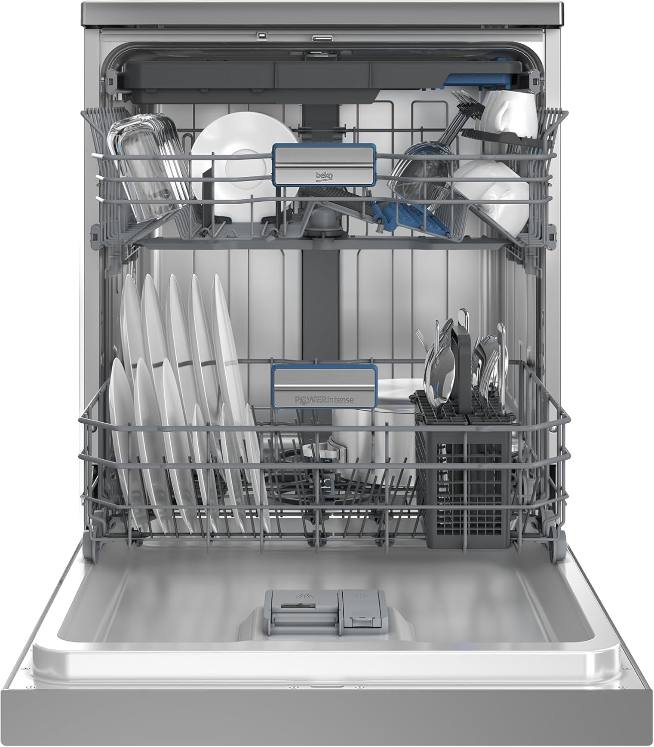 Beko BDFN36541XP Geschirrspüler 60 cm, freistehend und unterbaufähig, für 15 Maßgedecke, 6 Programme, 6 Zusatzfunktionen, 3 Spülebenen, PowerIntense, SilentWash, SelfDry, Edelstahl