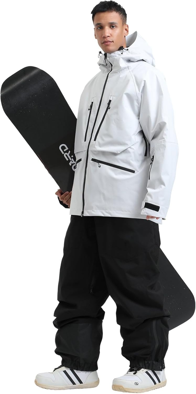 GSOU SNOW Herren Skijacke Skihose Set Baggy Snowboardjacke Snowboardhose Ski Snowboard Männer - Unisex Multi Pockets Wasserdicht Winddicht Atmungsaktiv Warm mit Kapuze