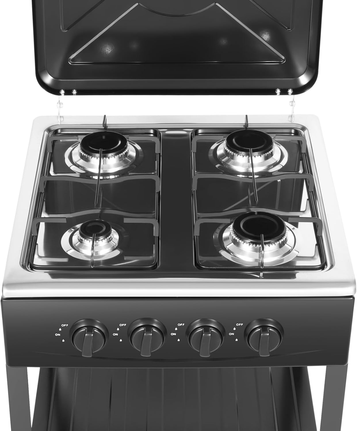 Gaskochfeld 4 Flammig mit 2-Stufiges Regal, Einbau-Gaskocher für Zuhause, Campingkocher, Gasherd für Propan- und Erdgas, Gas-Herdplatte