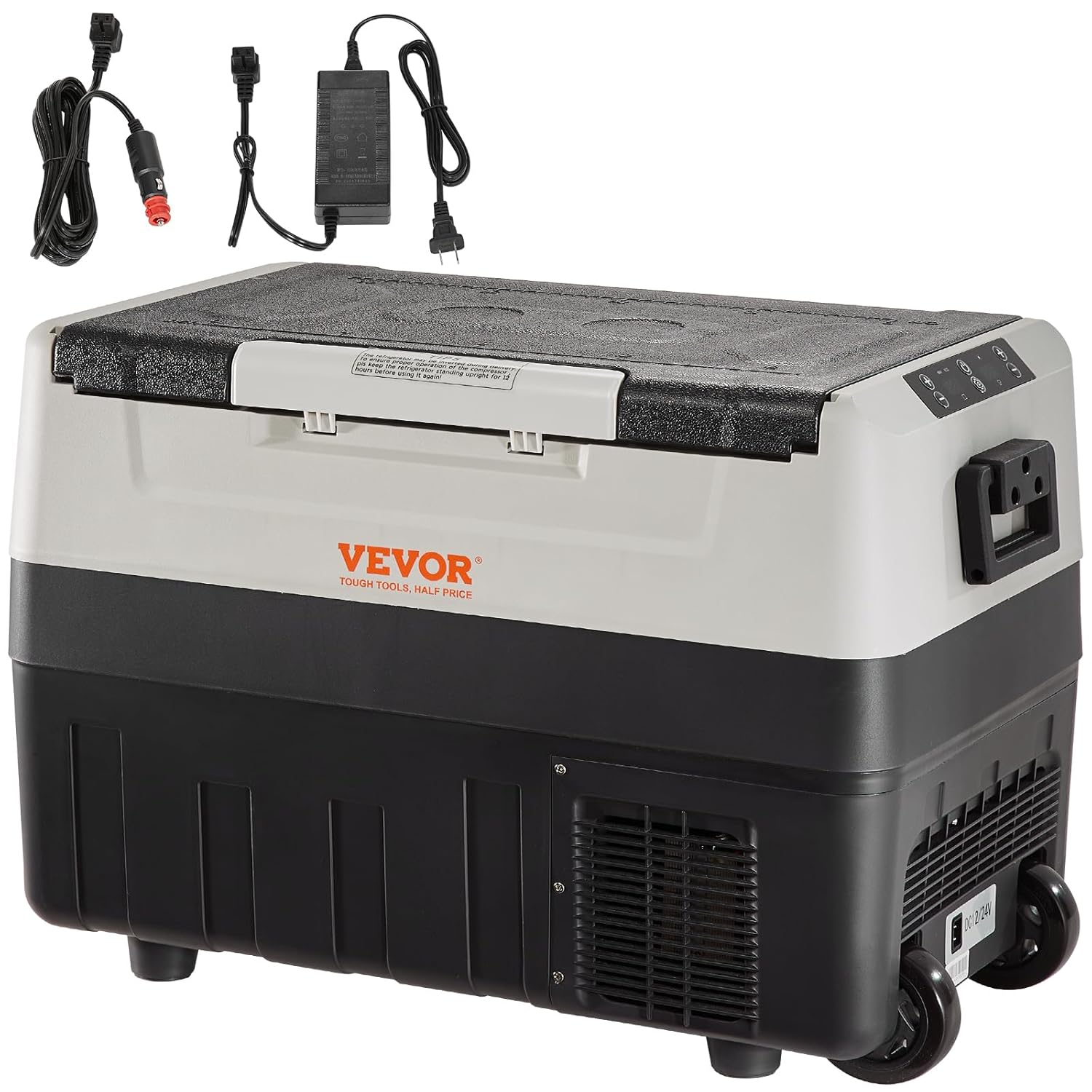 VEVOR Glacière Électrique Portable de 55 L Réfrigérateur de Voiture Portable 12/24 V CC 100-240 V CA Frigo Voiture Double Zone 0,6 kW.h -20 °C à 10 °C Réglable Congélateur pour Camion Bateau Camping