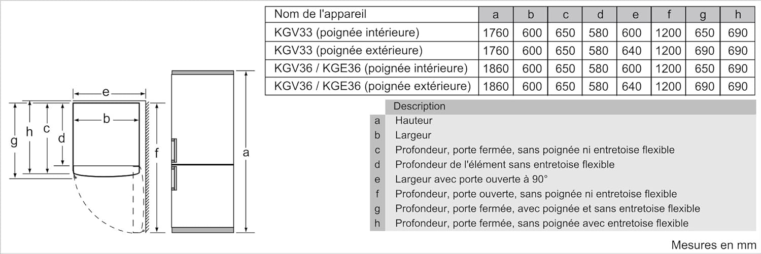 Bosch KGV36VBEAS, Série 4, Réfrigérateur congélateur, Pose libre, 186 x 60 cm, 214 L / 94 L, Noir