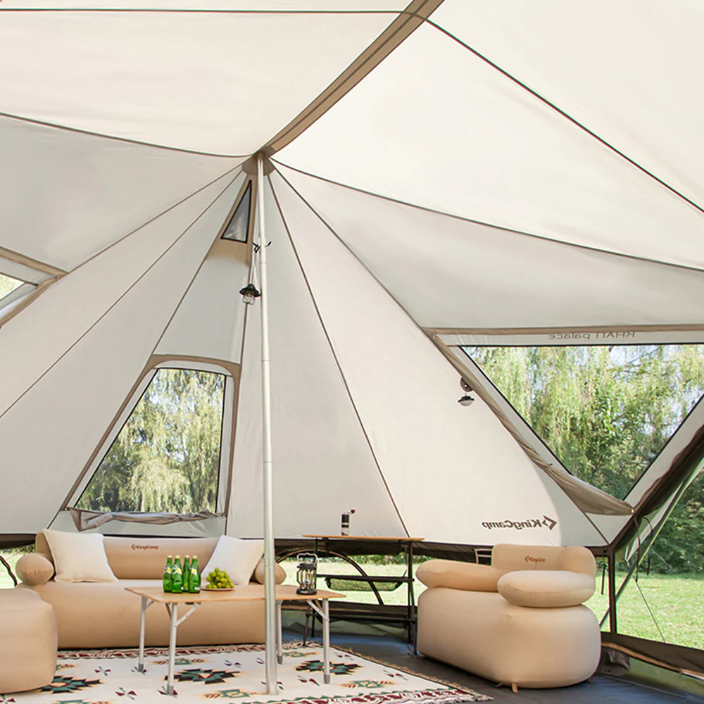 KingCamp Khan Palace �C ruim glamping-tent met variabele ventilatie, hoge stahoogte & schoorsteenoptie voor grote groepen
