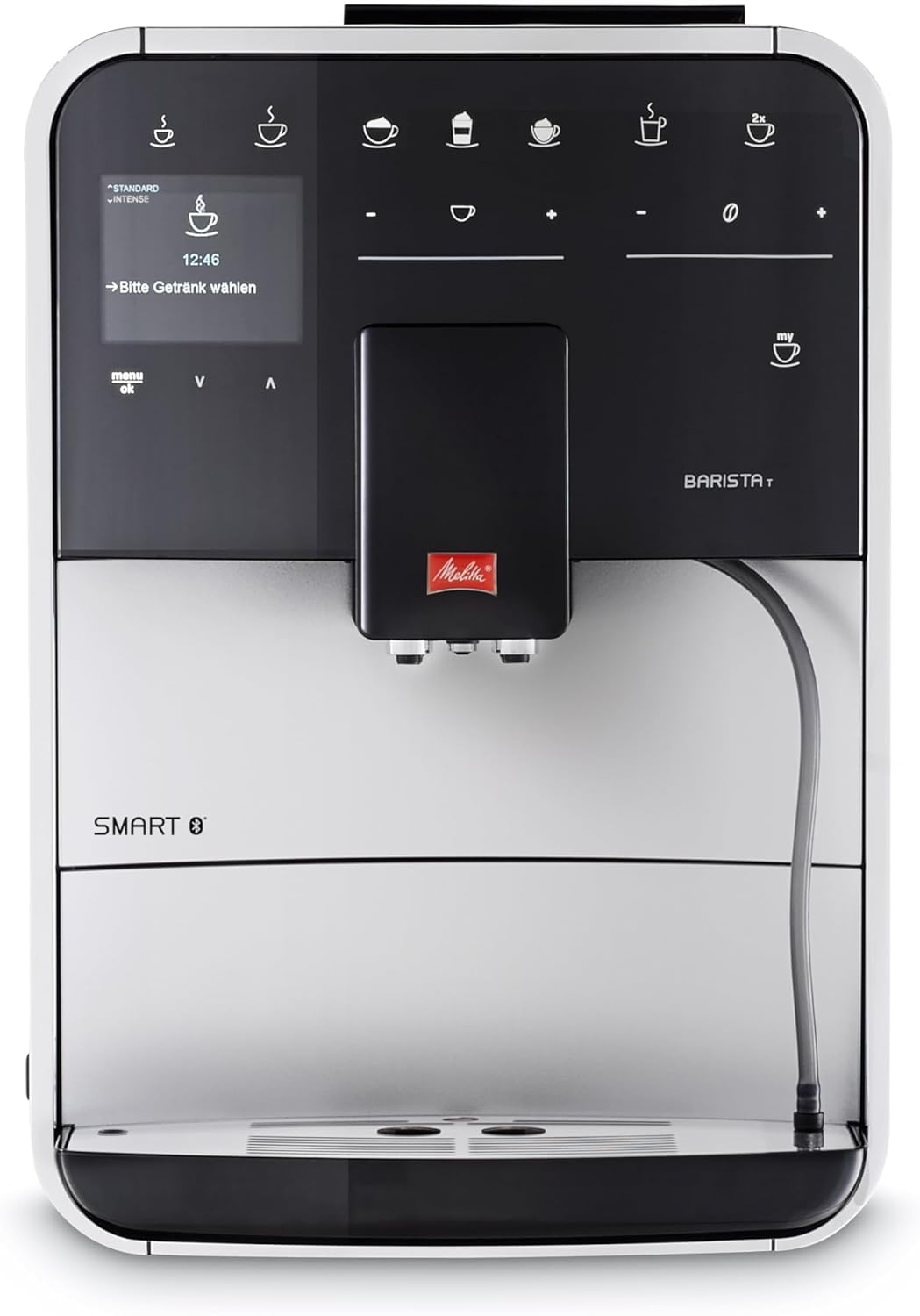 Melitta Barista T Smart - Kaffeevollautomat mit Milchsystem, Kaffeemaschine mit Mahlwerk, für z. B. Cappuccino oder Espresso, App Steuerung möglich, schwarz/silber
