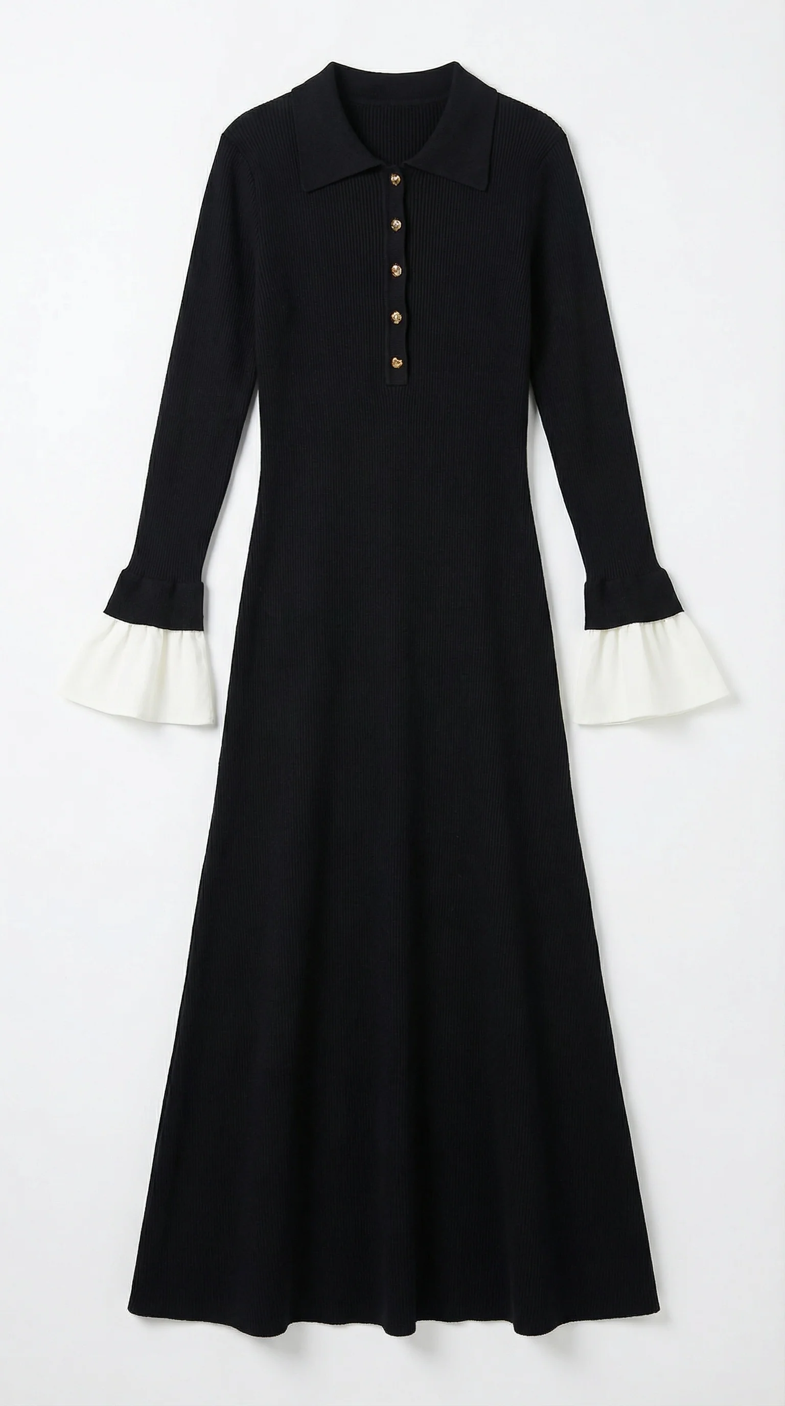 Strick-Maxikleid mit Polokragen