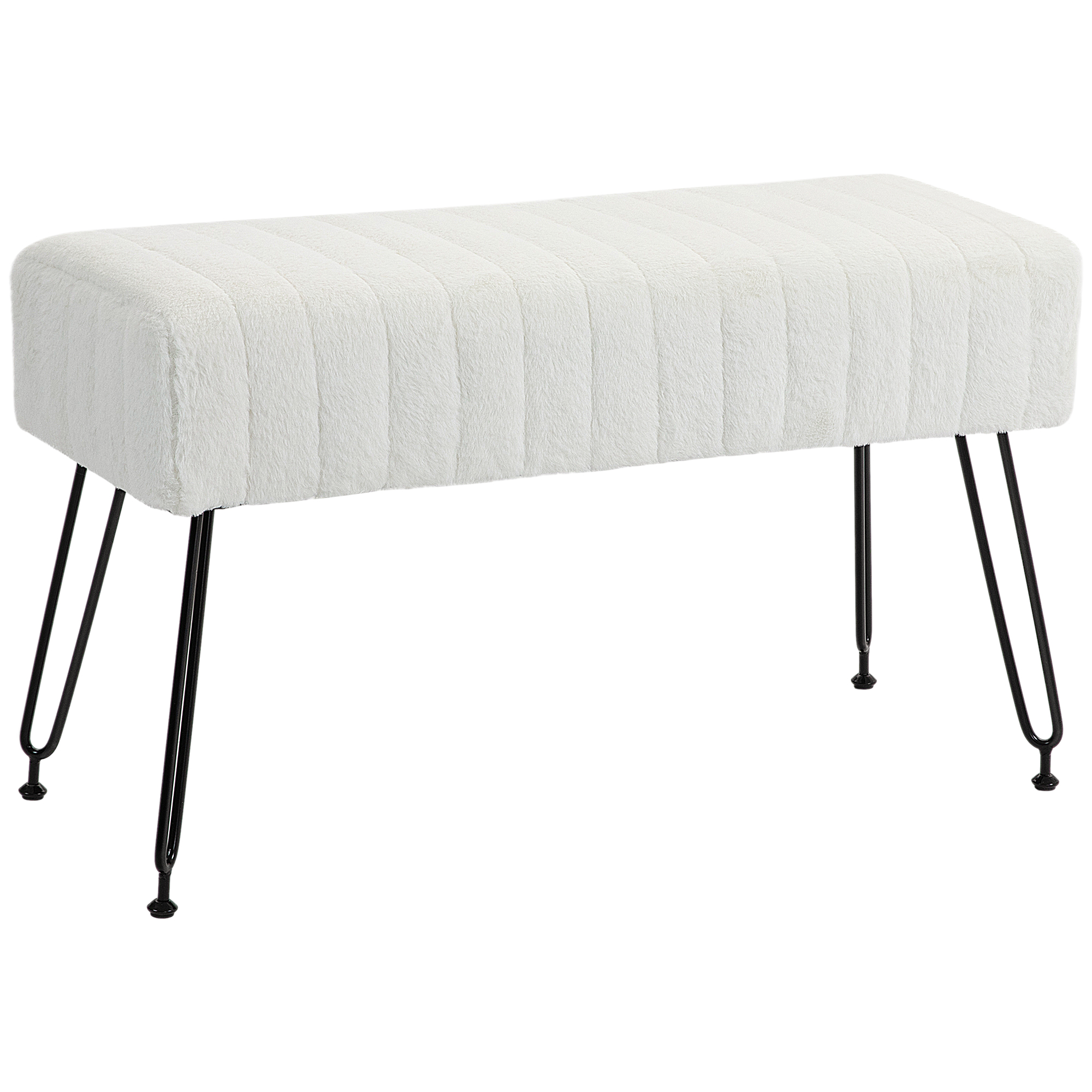 Zitbank, Gestikte Zitting, Kunstbontbekleding, Metalen Poten, tot 120 kg, 82x30x47 cm, Cr��mewit/Zwart