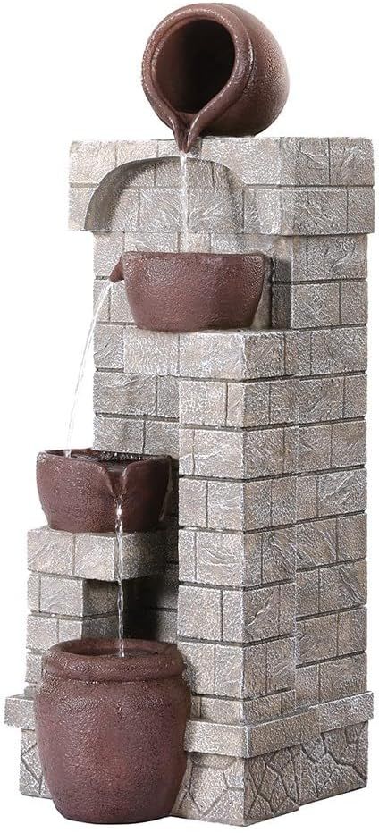 Gardeon Outdoor Solar Fountain 4-Tier Cascading Water Feature Pot in Brown
