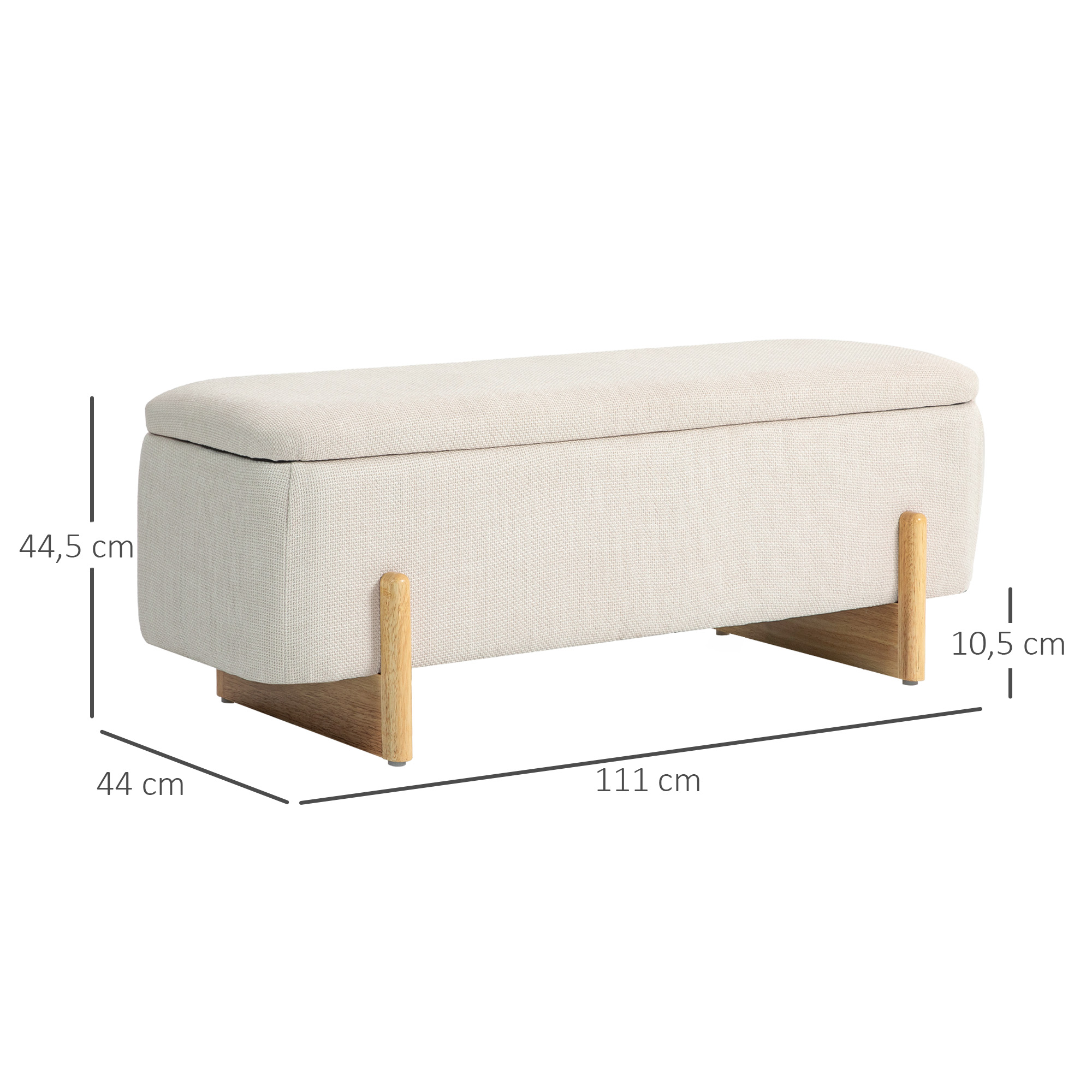 Kruk met Opbergruimte, Zitbank met Schuimstofpolstering, Linnenlook, 111 x 44 x 44,5 cm, Cr��mewit