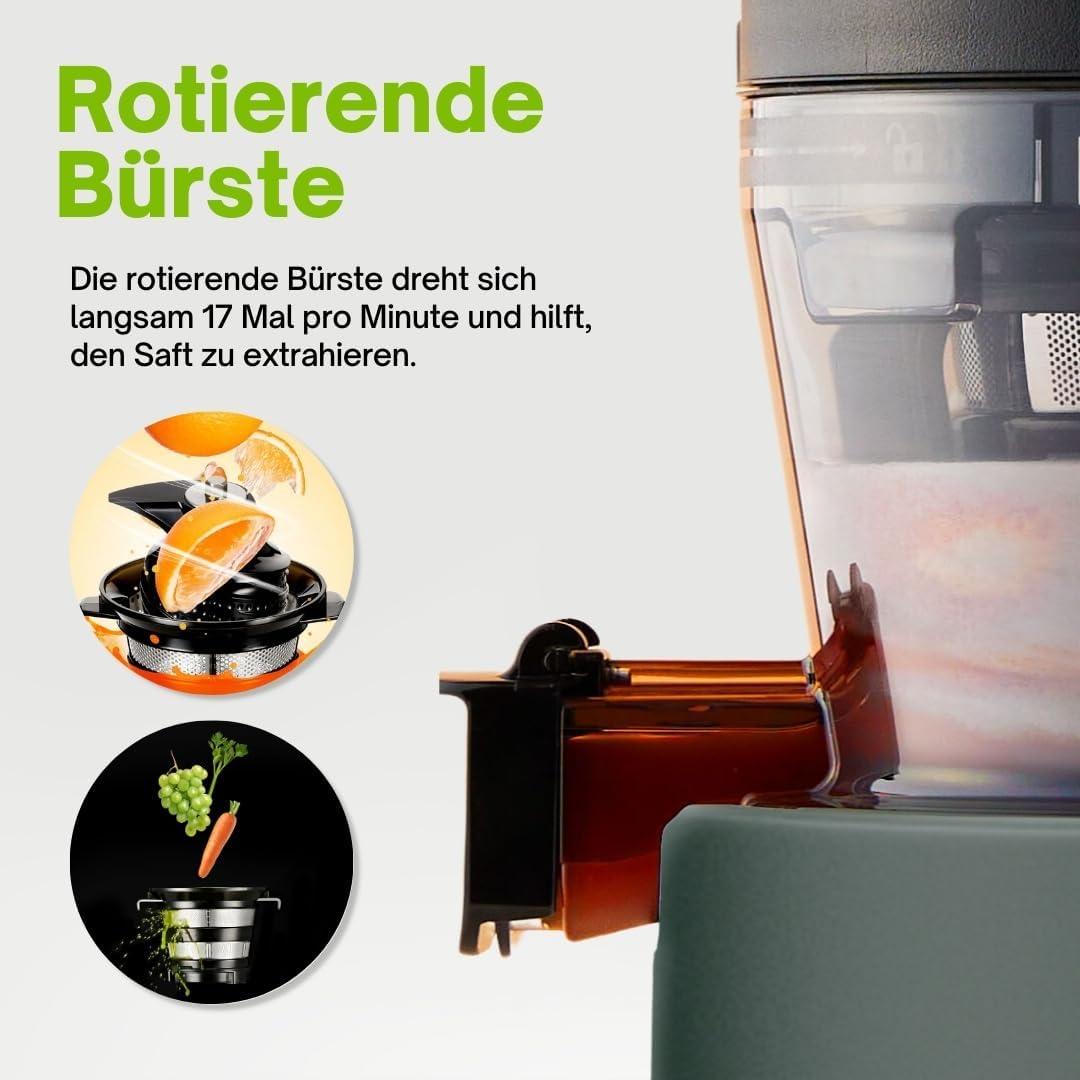 HUROM | Entsafter Gemüse und Obst | Slow Juicer | H320N | Elektrische Kaltpresse | Ruhiger Motor | Leicht zu Reinigen | mit groem Behlter und Siebfilter 2L | 200 Watt | BPA Frei | Schwarz