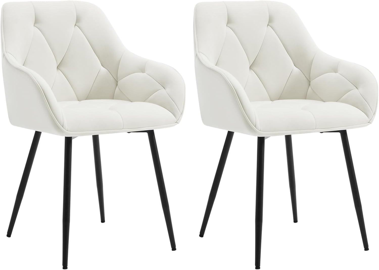 WOLTU Esszimmerstühle 2er Set, für Esszimmer Wohnzimmer, ergonomische Küchenstühle gepolstert mit Armlehnen, Metallbeinen, Sitzfläche aus Samt, Cremeweiß