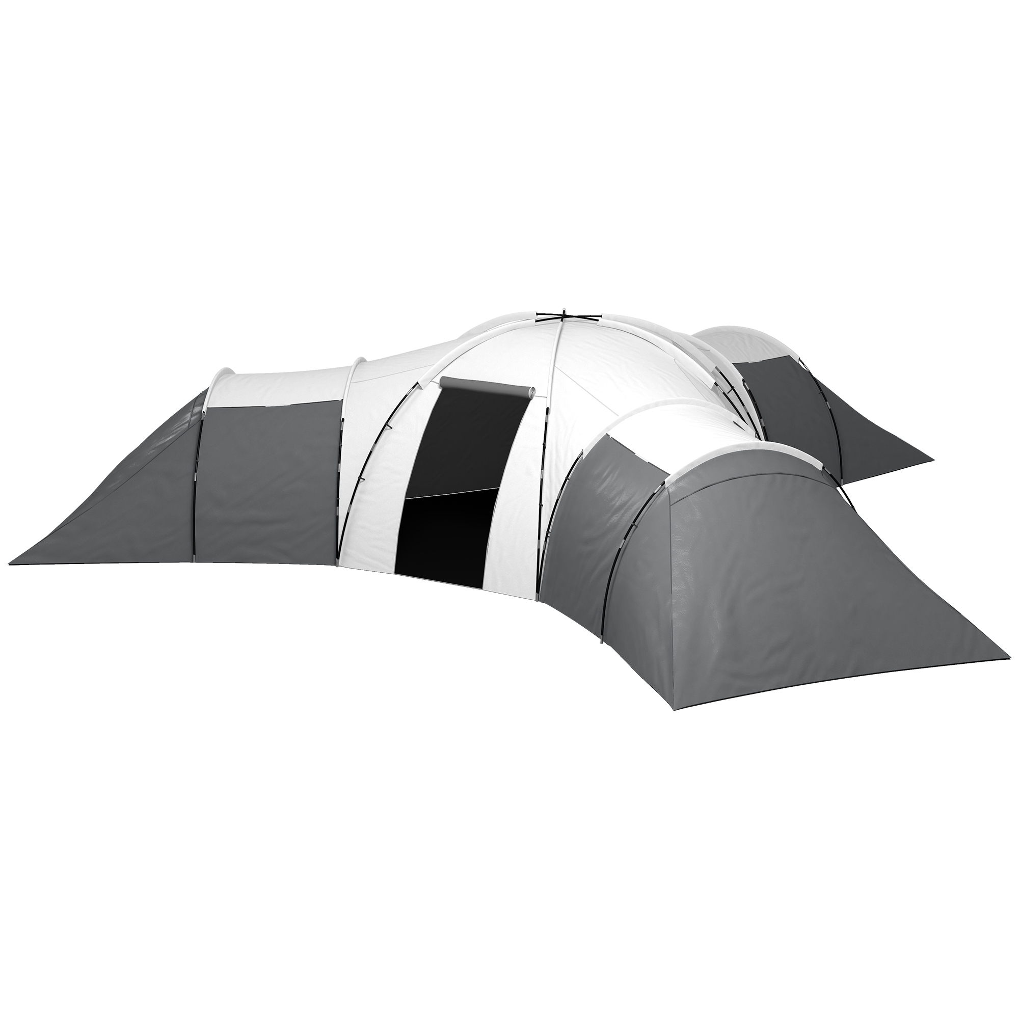 Outsunny Kampeertent voor 6-9 personen, 4 kamers, voortent, waterdicht, 615x 615x225cm, Grijs