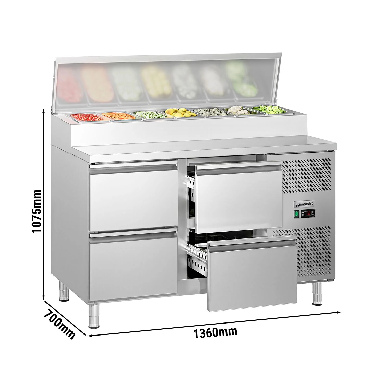 Saladette ECO - 1360x700 mm - 4 skuffer - med lokk - for 7x GN 1/3 beholdere