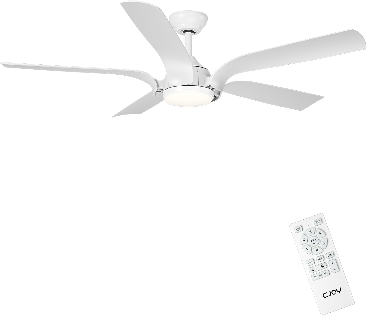CJOY Deckenventilator mit Beleuchtung,142cm Weiß Deckenventilator mit Fernbedienung Leise, 6 Geschwindigkeiten, 3 CCT Dimmbar, Reversible 5 Flügel, Timer, Schlafmodus, Für Schlafzimmer/Wohnzimmer