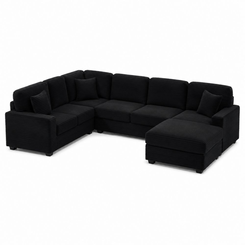 Ecksofa 5-Sitzer Cord Schwarz