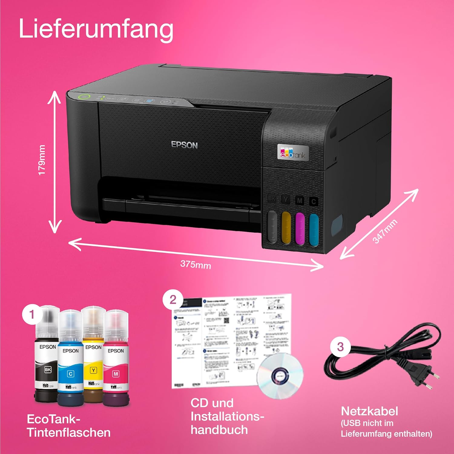 Epson EcoTank ET-2870 A4-Multifunktions-Wi-Fi-Tintentankdrucker, mit einem im Lieferumfang enthaltenen Vorrat an Tinten bis zu 3 Jahren