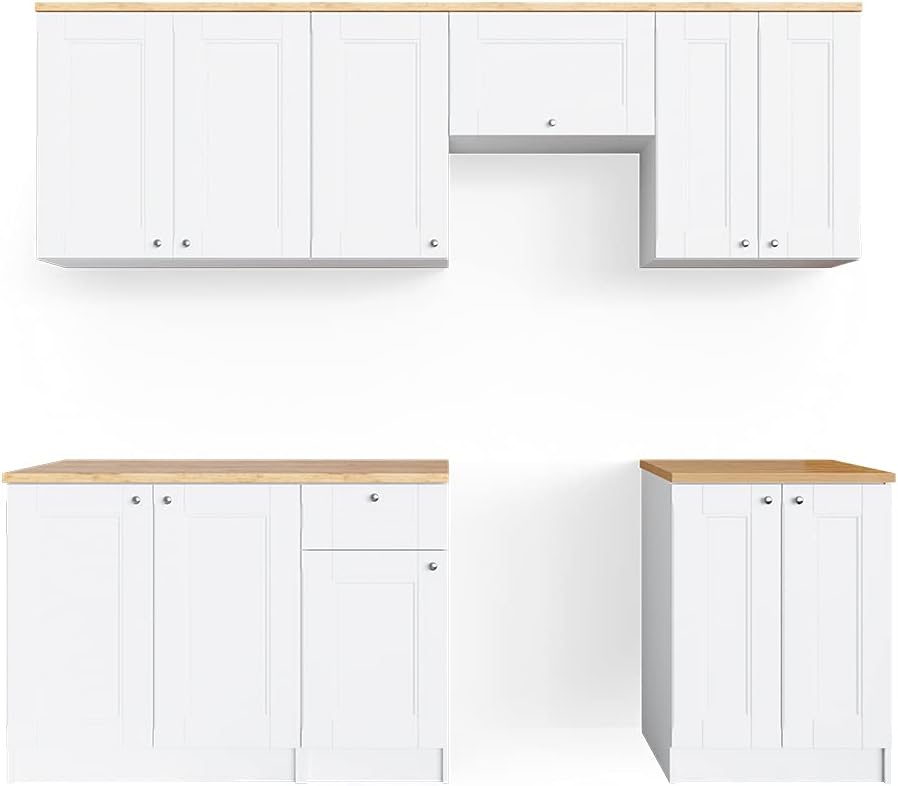 Vicco Küchenzeile Bergamo, Weiß, 240 cm, AP Goldkraft, mit variabel positionierbaren Modulen zur individuellen Anpassung