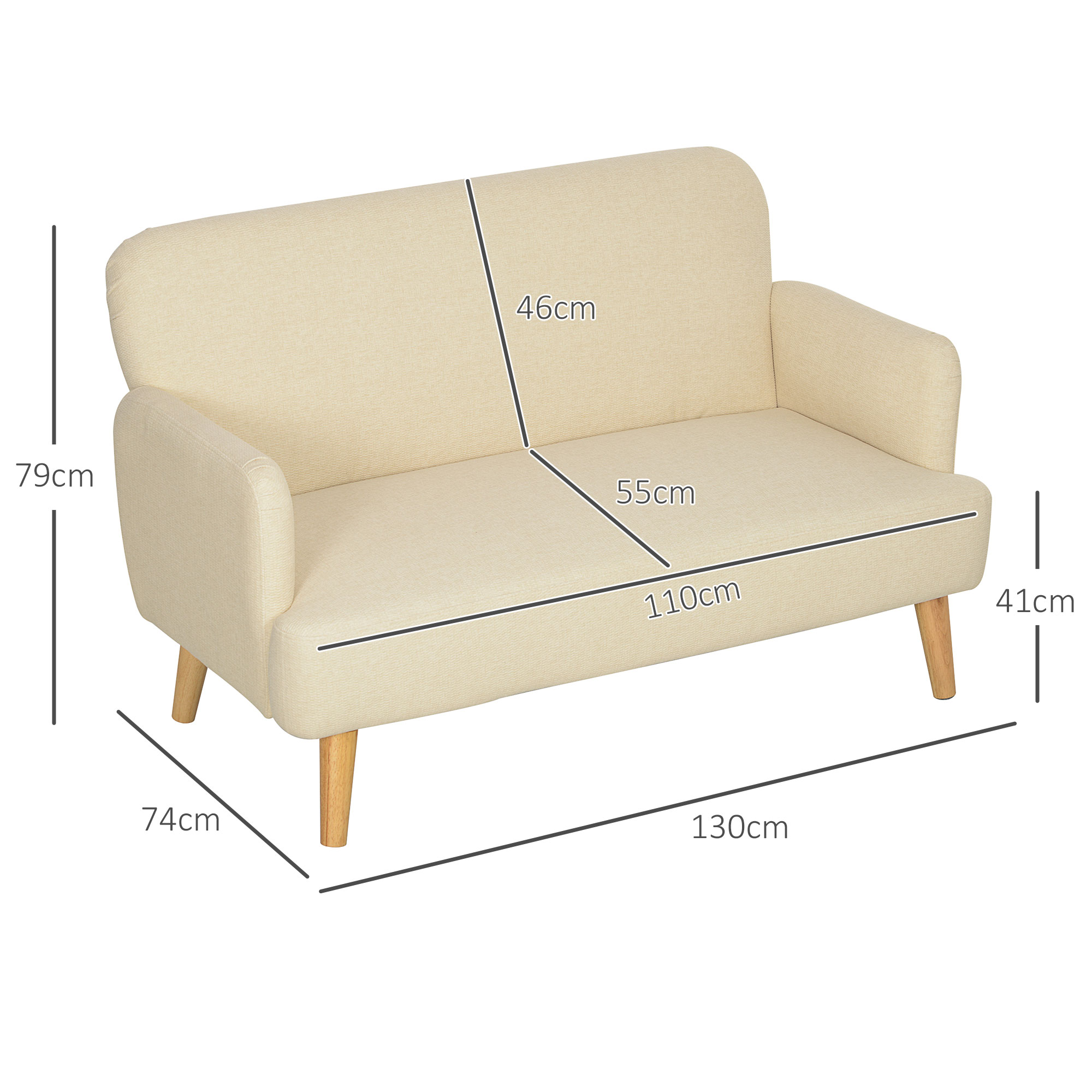 Tweezitsbank, Compact, Huidvriendelijke Bekleding, Tot 240 kg, 130x74x79 cm, Cr��mewit