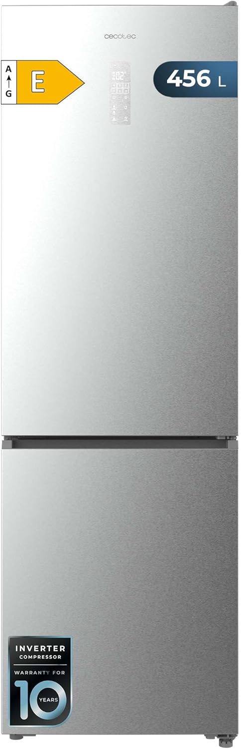 Cecotec Réfrigérateur Combi 456L Total No Frost Bolero CoolMarket Combi 456 Inox E. Hauteur 201cm et 59,5cm Largeur, MAX INSIDE avec VIP Tech, Compresseur Inverter Plus, Basse Consommation, Inox