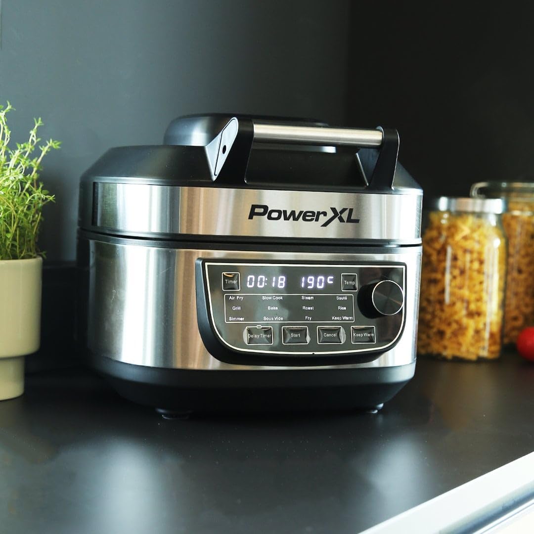 PowerXL MultiCooker - 12 in 1 Multikocher mit Warmhaltefunktion - Heißluftfritteuse, Backofen, Bratpfanne, Reiskocher uvm. - 5,7 Liter Fassungsvermögen - 12 Kochprogramme - Airfryer - Kaloriensparend