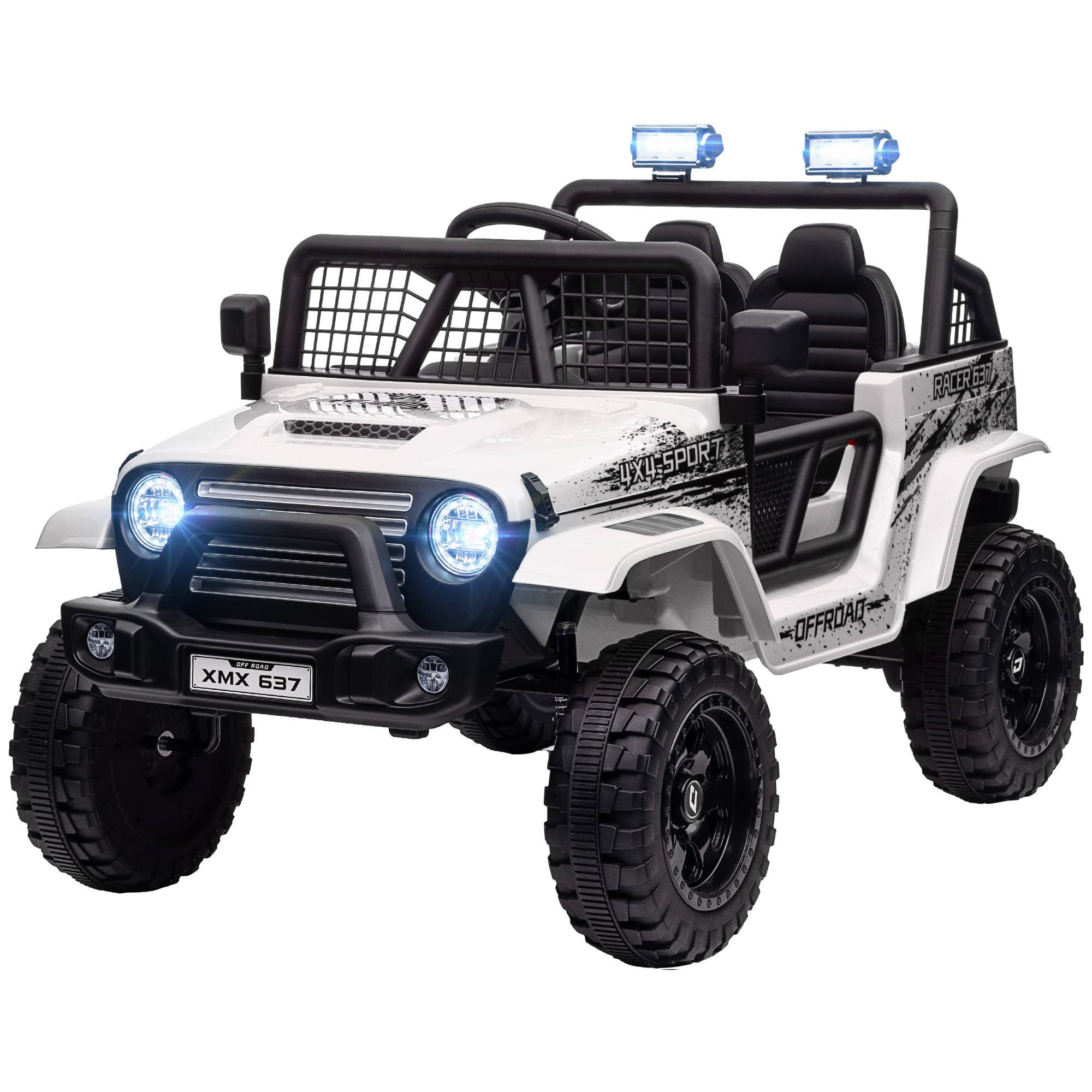 AIYAPLAY Kinder Elektrische Auto met Zachte Veren, Afstandsbediening, LED-lampjes, Toeter, 12V Motoren, van Kunststof en Metaal, Wit