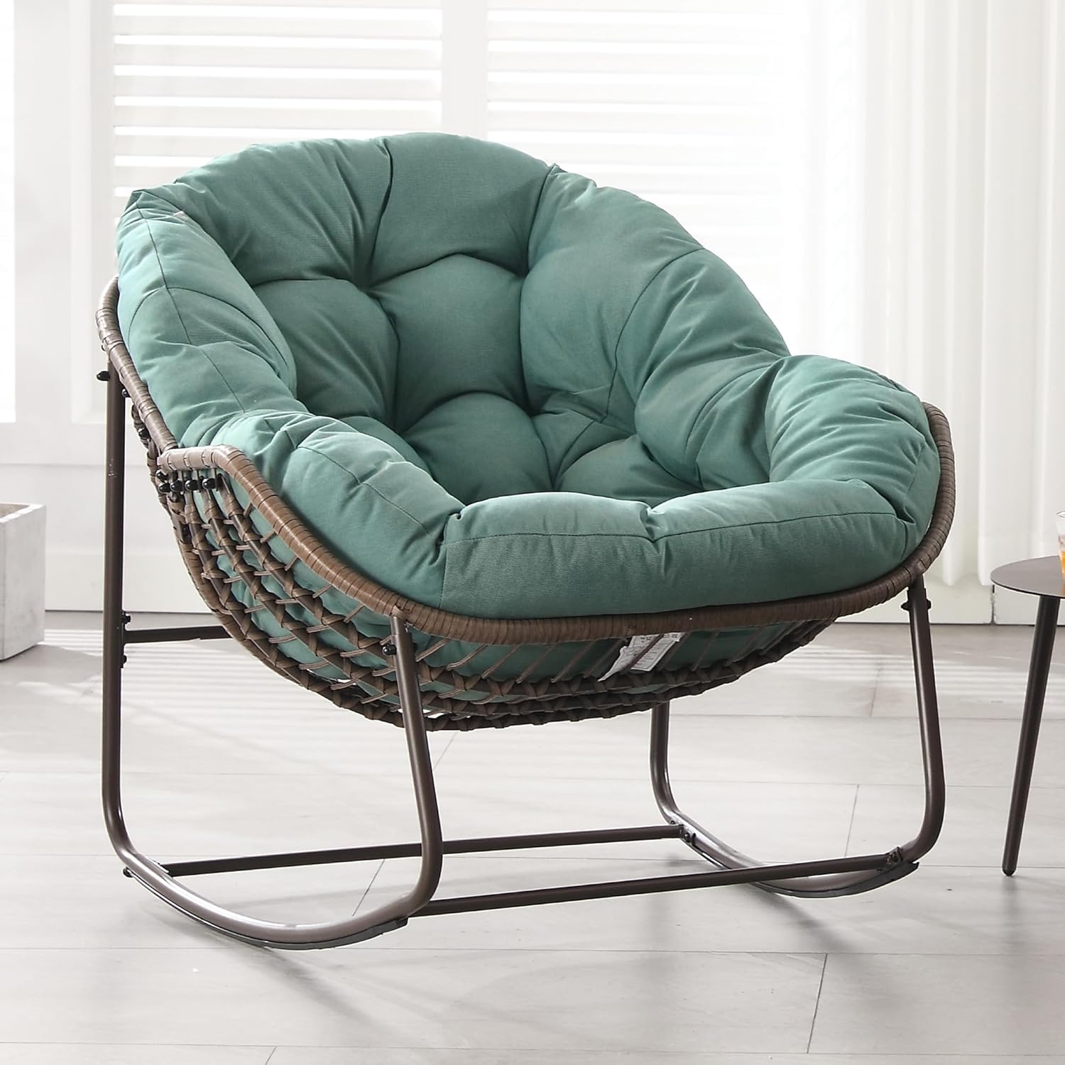 Outdoor Patio Schaukelstühle, Überdimensionierter Papasan-Schaukelstuhl für Innen mit Gepolstertem Kissen - Ei-Schaukelstuhl für Wohnzimmer, Veranda, Garten, Terrasse, Hinterhof