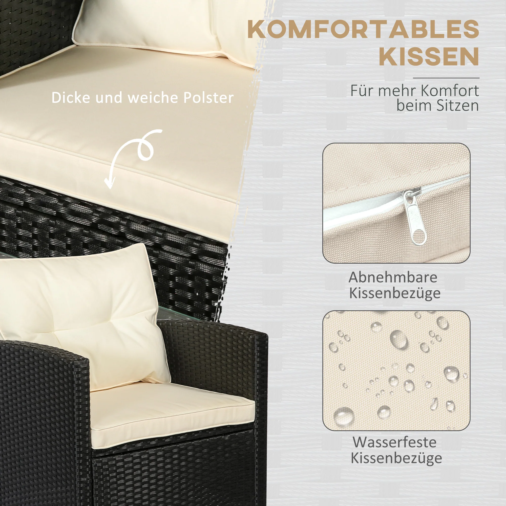 Outsunny poly-rotan zitset 4-delig Zitgroep tuinmeubel set lounge metaal zwart