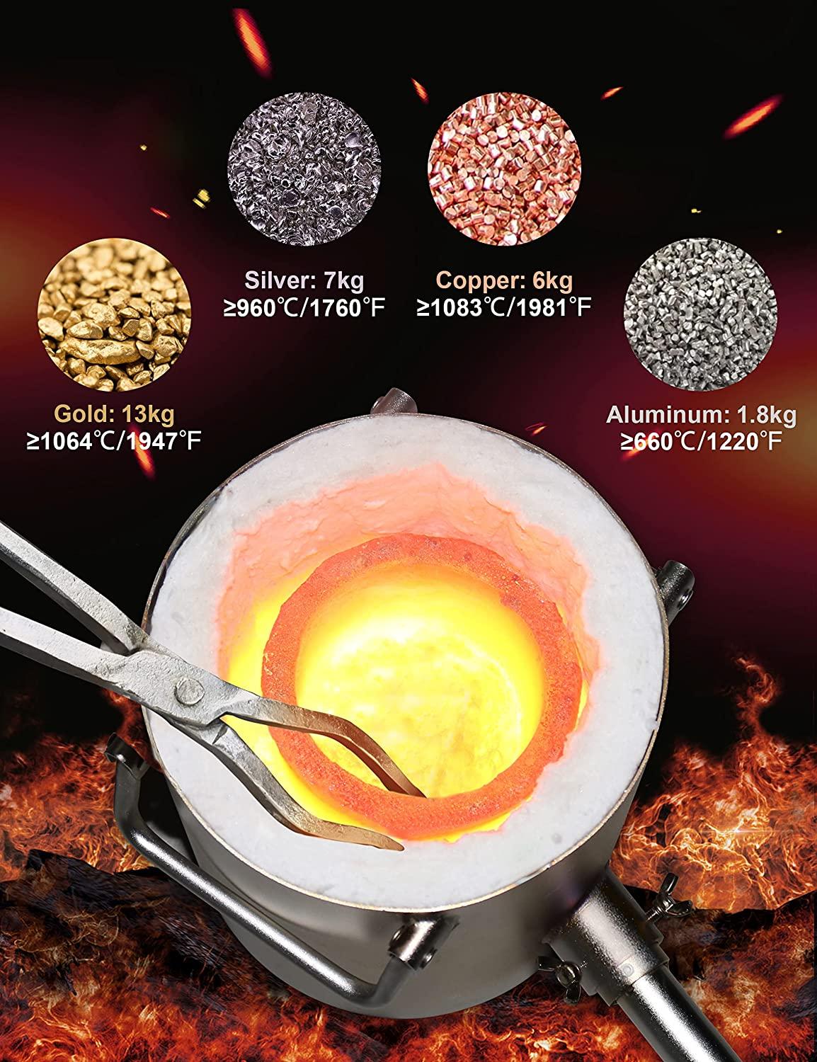 Propane Melting Furnace Kits, 6kg(13LB) Graphite Crucible, Up to 2372��F, Made of Steel Barrel, Smelt Metal,with Goggles and High Temperature Gloves