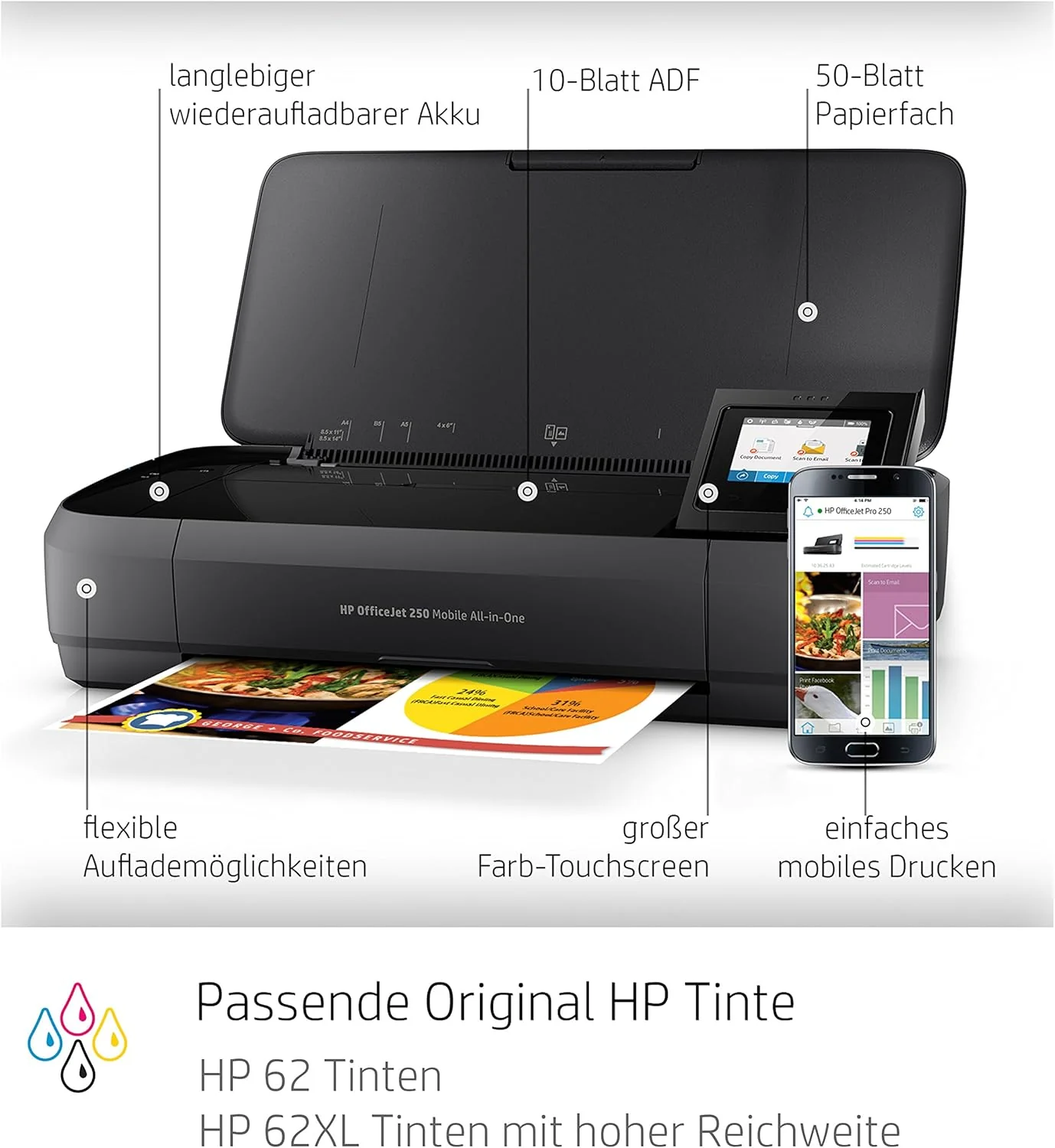 HP OfficeJet 200 Mobiele Inkjetprinter (A4, printer, wifi, HP ePrint, Airprint, USB, 4800 x 1200 dpi) zwart
