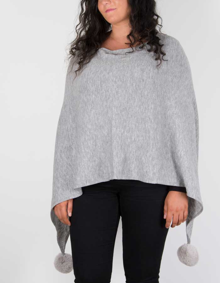 Light Grey Pom Pom Poncho