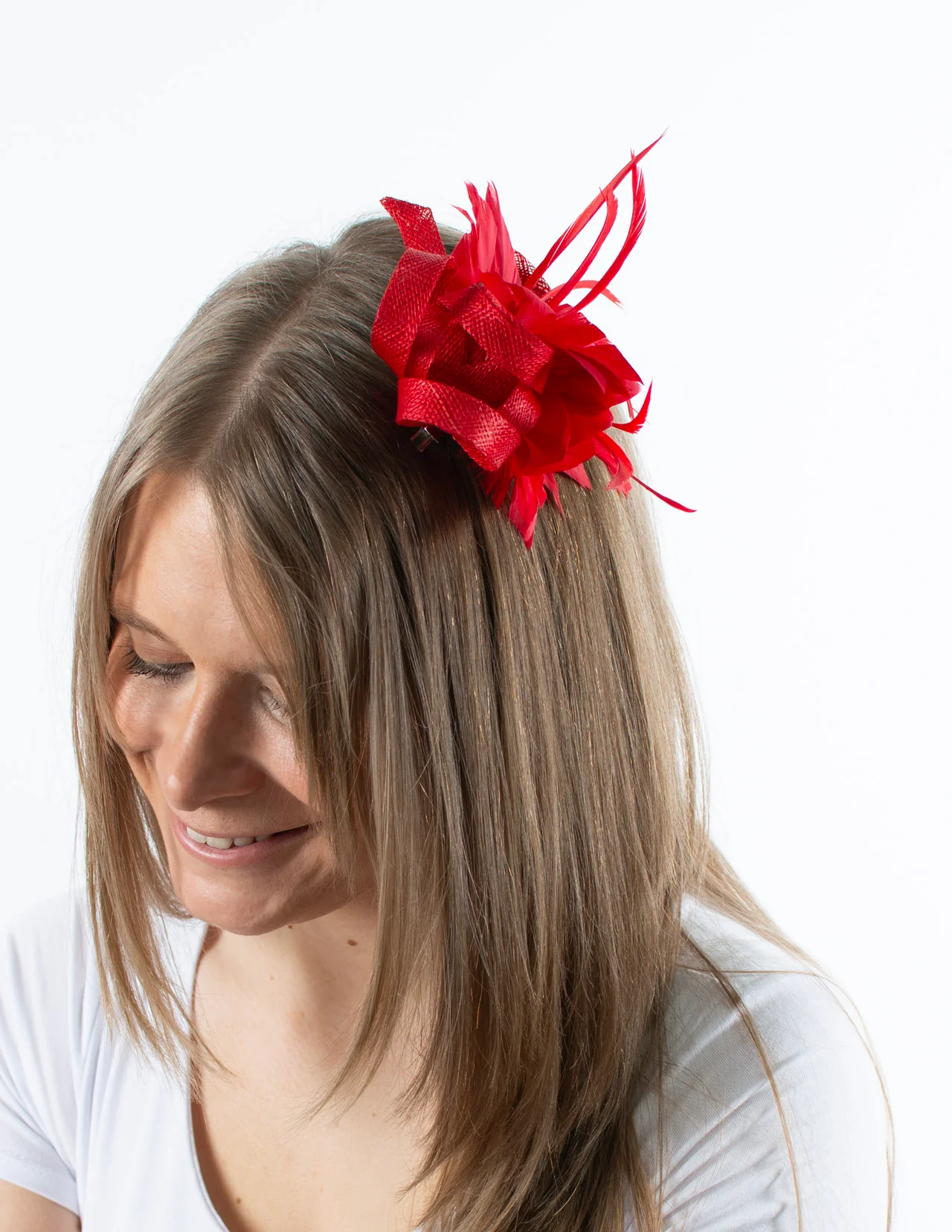 Fascinator | Small Feather Brooch | Red