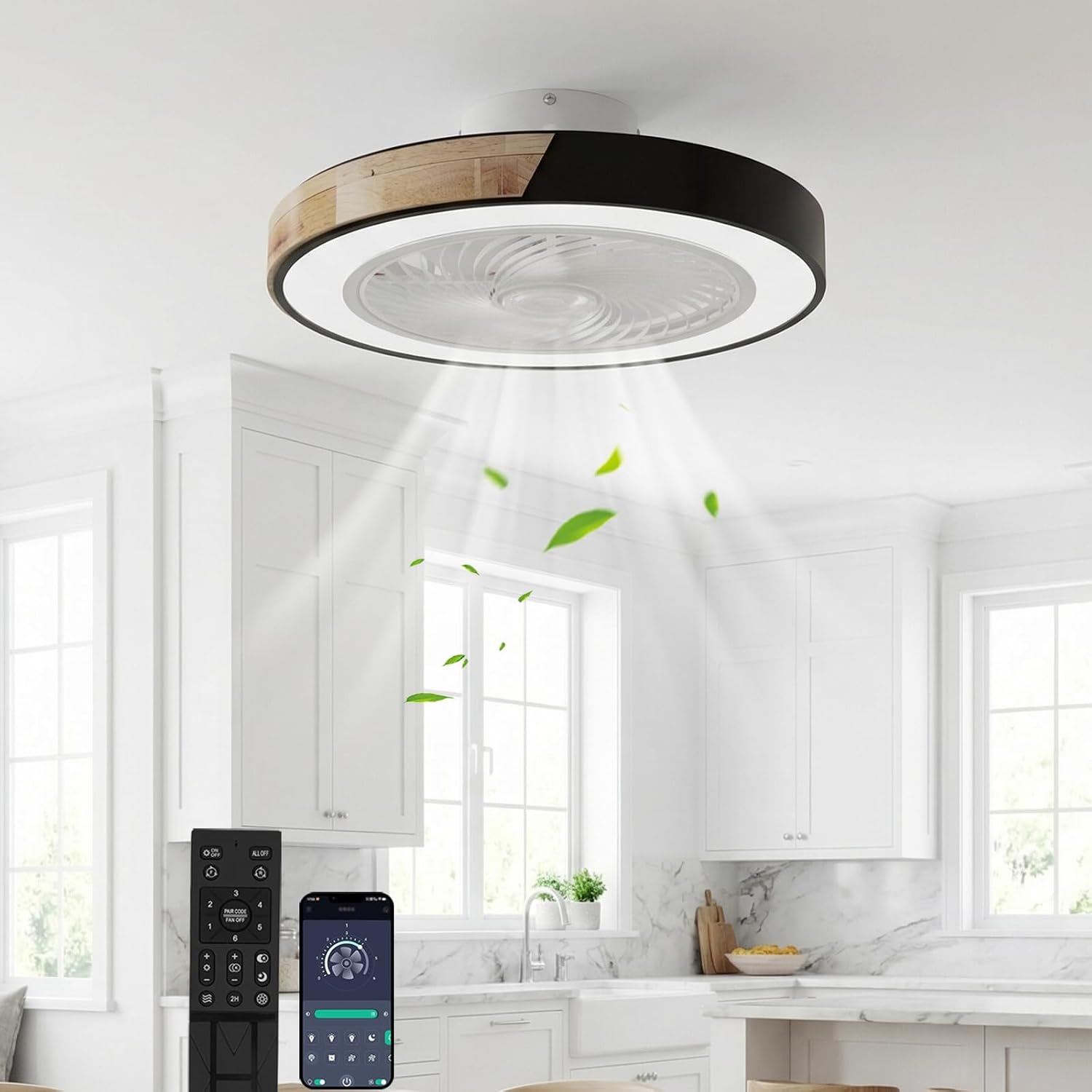 YuYe Deckenventilator Mit Beleuchtung, Ventilator Deckenleuchte, 3 Farbtemperatur und 6 Geschwindigkeiten LED- Deckenventilator mit Lampe Leise Dimmbar für Esszimmer Wohnzimmer Schlafzimme (A)