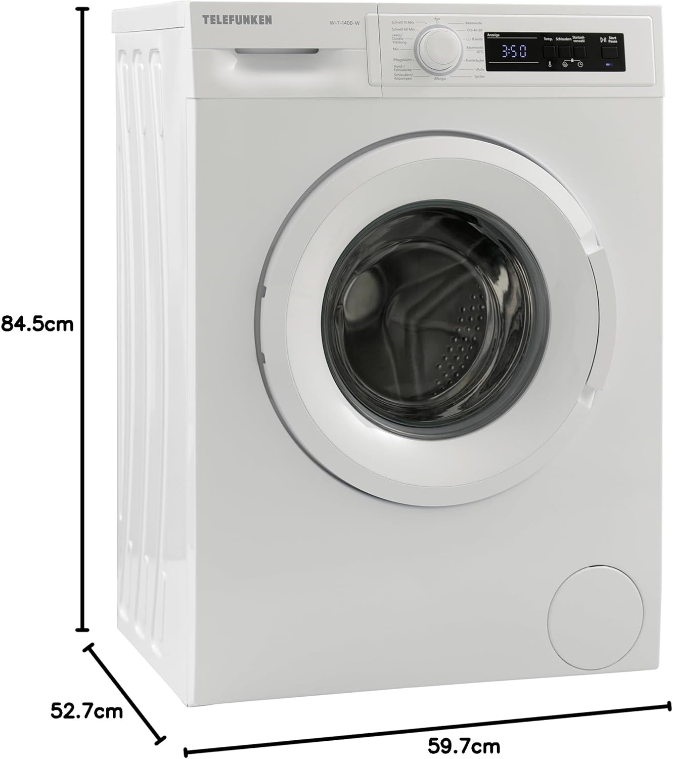 Telefunken W-01-52-W Waschmaschine (5 kg / 1000 U/Min) mit Mengenautomatik und Überlaufschutz / 15 Programme/Startzeitvorwahl/weiß