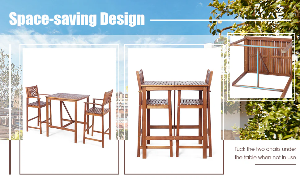 Eletriclife 3 Pieces Patio Bar Set with 2 Bar Stools and 1 Bar Table