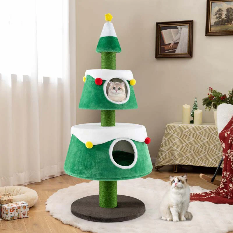 Eletriclife Christmas Cat Tree for Indoor Cats Cute Holiday Cat Tower with 2 Condos