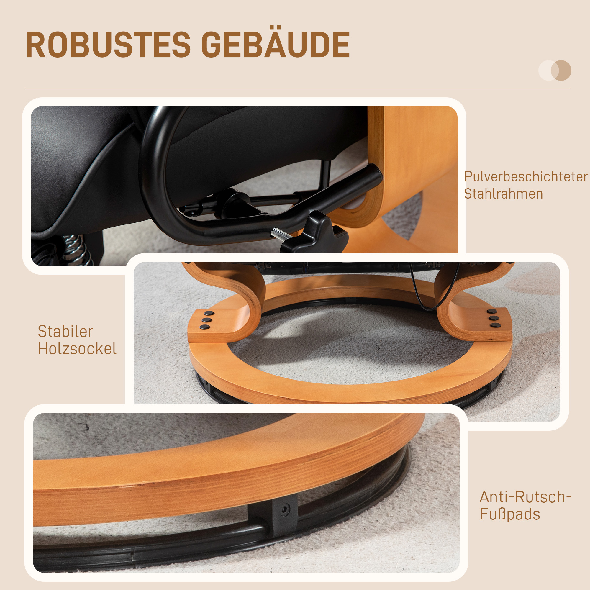 Relaxstoel met Ligfunctie, Draaibaar, tot 150 kg, Kunstlederbekleding, Stalen Frame, Zwart