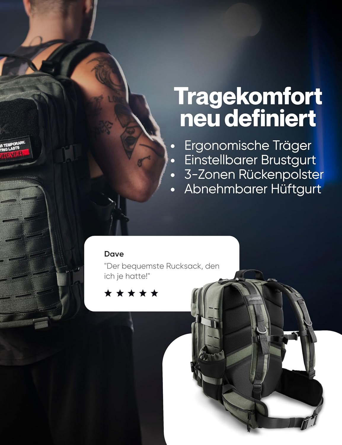 RUGSAK ALPHA | Taktischer Rucksack [20-45L] Wasserdicht & EXTREM Robust | Militär Survival Backpack | für Outdoor Arbeit Wandern Camping und Gym | Molle Reiserucksack Herren & Damen