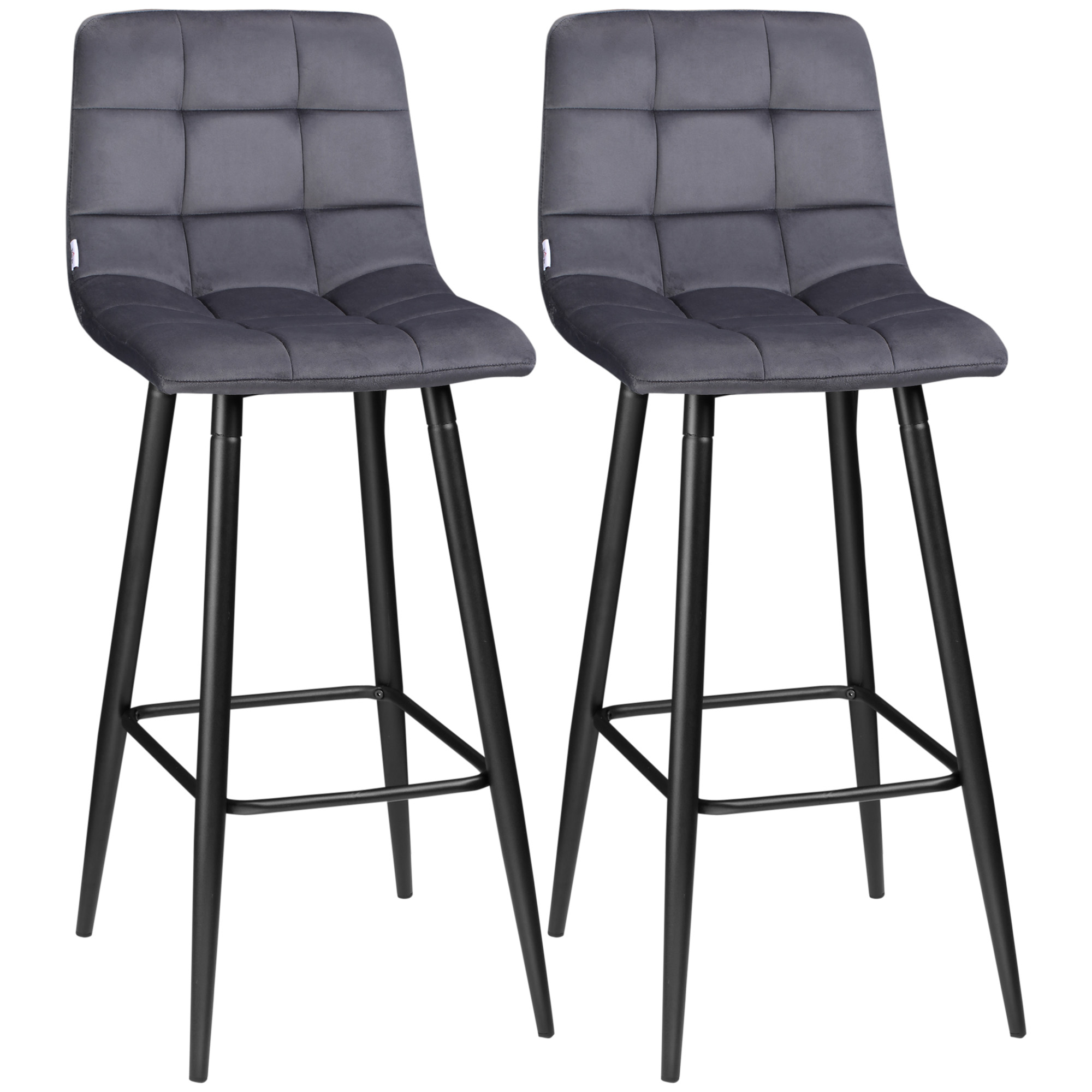 set van 2 barkrukken met voetsteun in retrodesign, grijs, 42 cm x 47 cm x 105 cm
