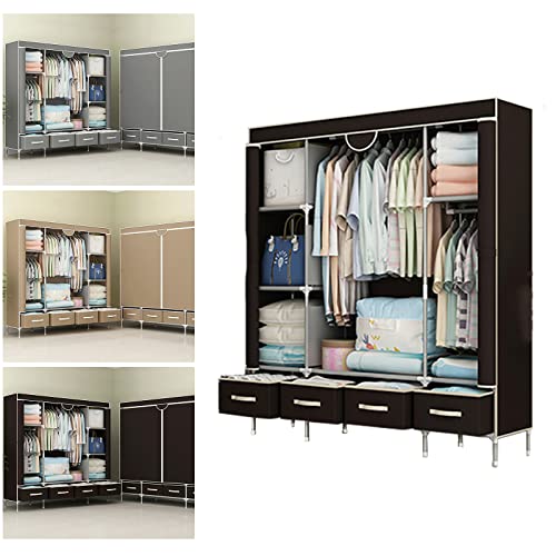 Anmas Power Armadio in tela con 4 cassetti – caffè scuro | grande appendiabiti con appendiabiti e ripiani, 150 x 45 x 170 cm : Amazon.it: Casa e cucina