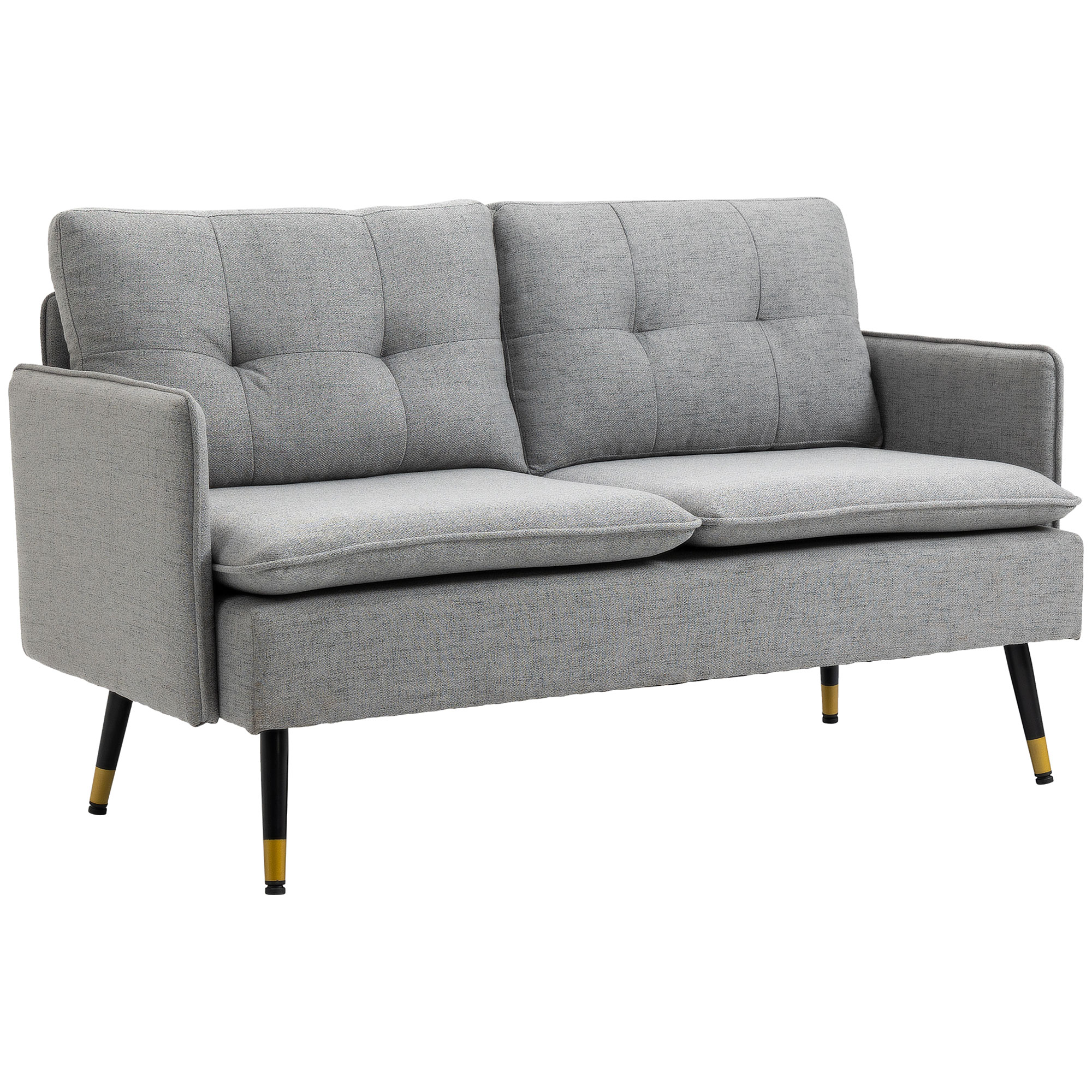 2-zitsbank in retro-design, met knoopstiksels, linnenlook, lichtgrijs+zwart+goud