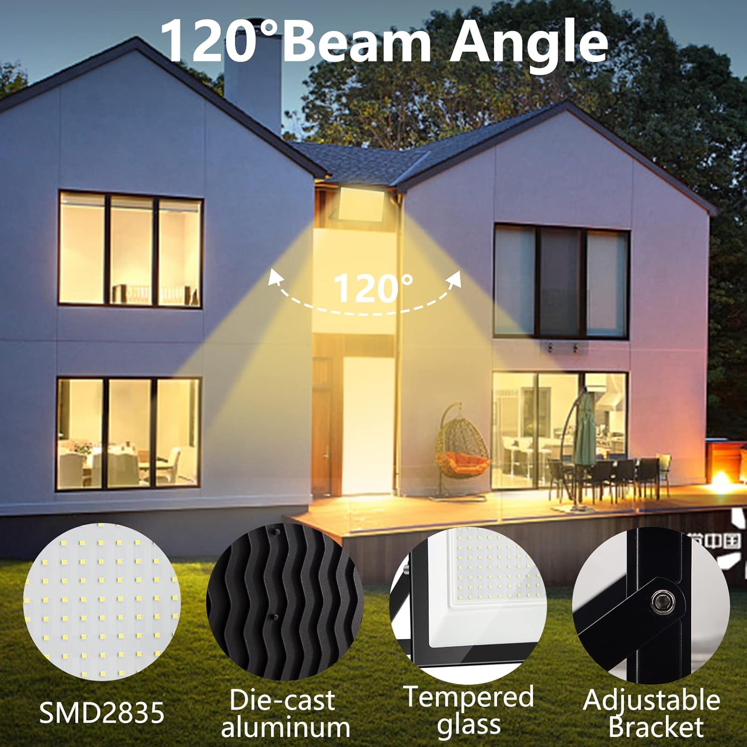 4er 300W LED Strahler Außen, 30000LM Superhell LED Scheiwerfer Fluter Flutlicht, 3000K Warmweiß Industriestrahler, IP66 wasserdicht Außenlampe, LED Außenstrahler für Gärten Garage Flur Außenbereich