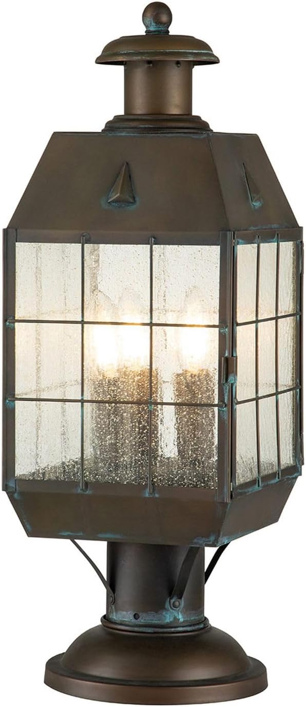 Sockelleuchte Messing massiv Glas 56,9 cm hoch in Antik 3x E14 IP44 Vintage Maritim Wegeleuchte Gartenlampe Stehleuchte außen Laterne