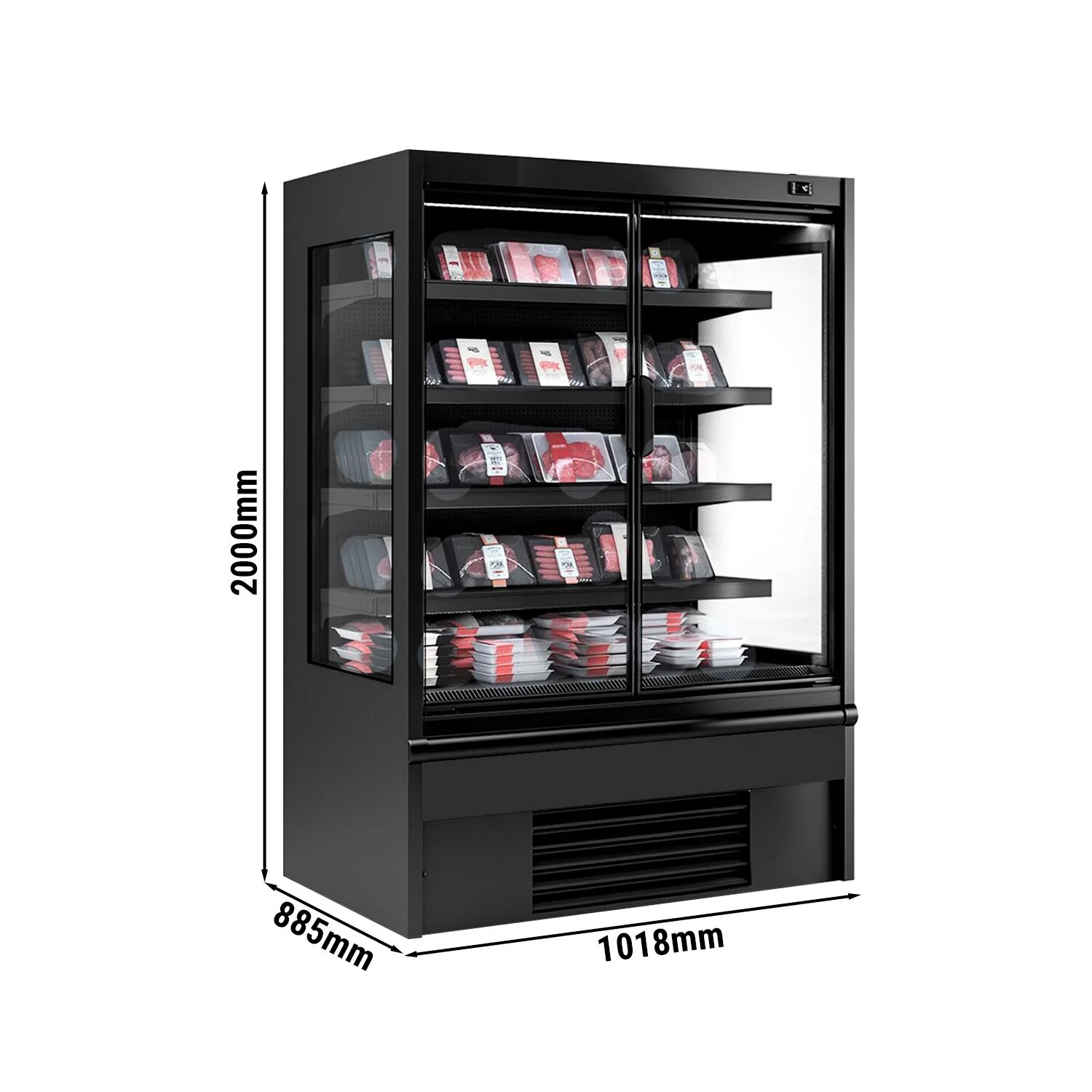 Kjølereol - 1 018 mm - 602 l - +2 °C til +4 °C - med 2 hengslede glassdører, med dobbelt isolerglass & 4 hyller - svart